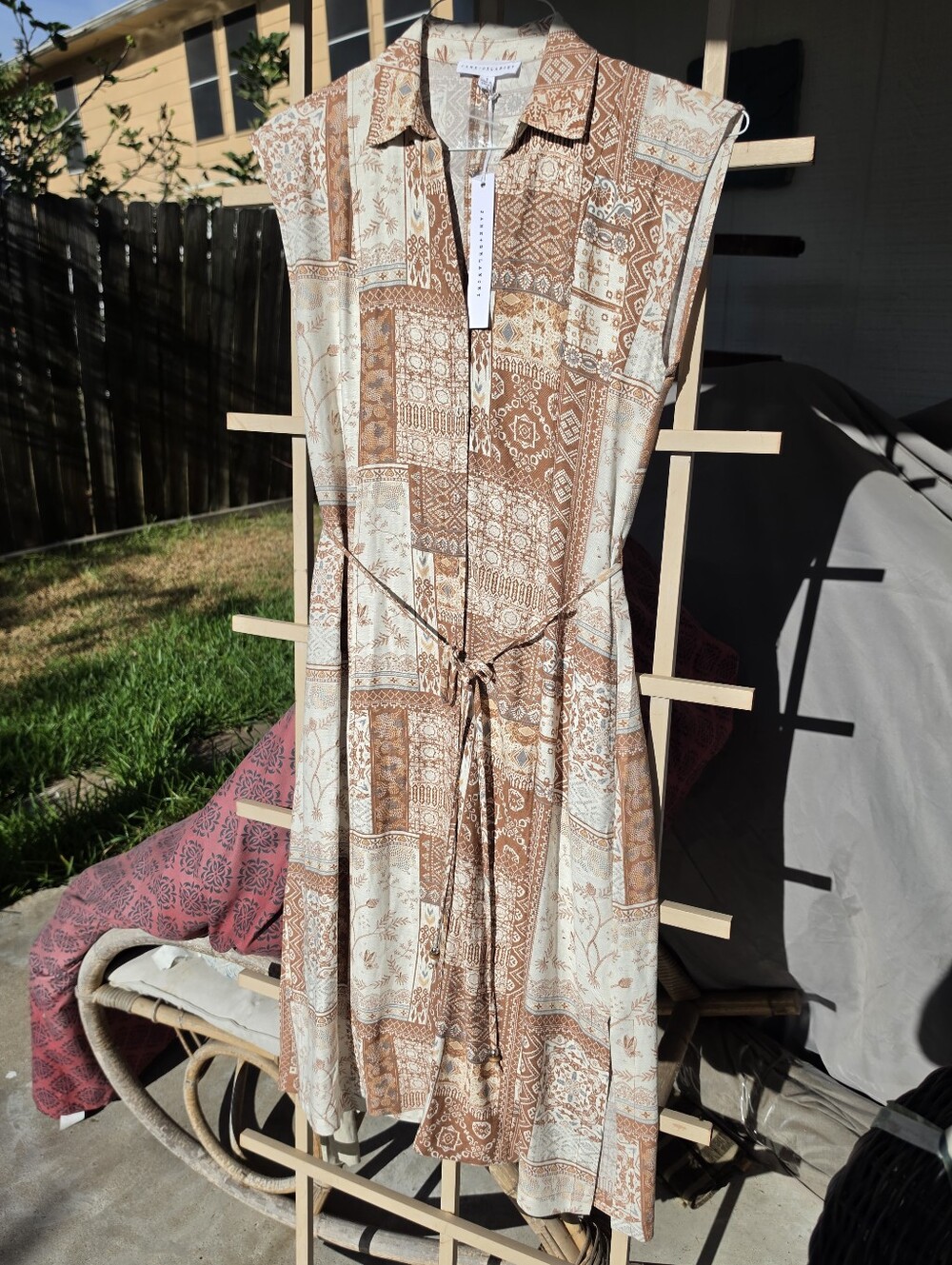 NWT Jane + Delancey Linen Blend Western Print Style Midi Dress Small